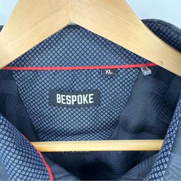 Bespoke Men’s Button-Down Collared Shirt Subtle Tonal Pattern Navy Blue Size XL - Picture 3 of 7